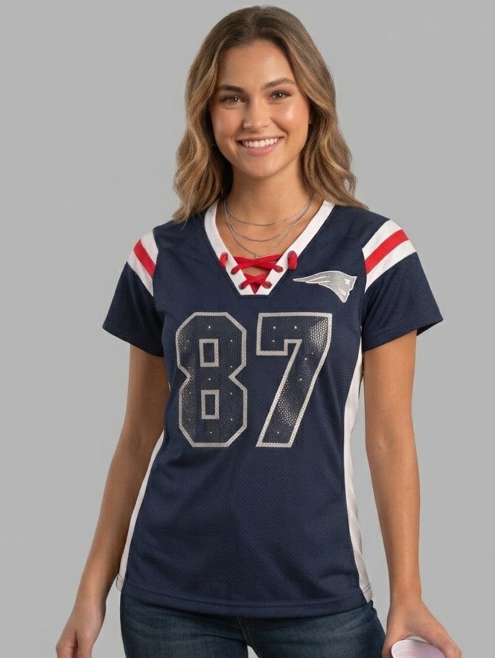 England Patriots Rob Gronkowski 87 Lace Up Sequin Women’s Jersey SM